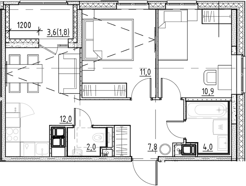 2-комнатная квартира 49.5 м², 5/9 эт., ЖК «Янила Форест»